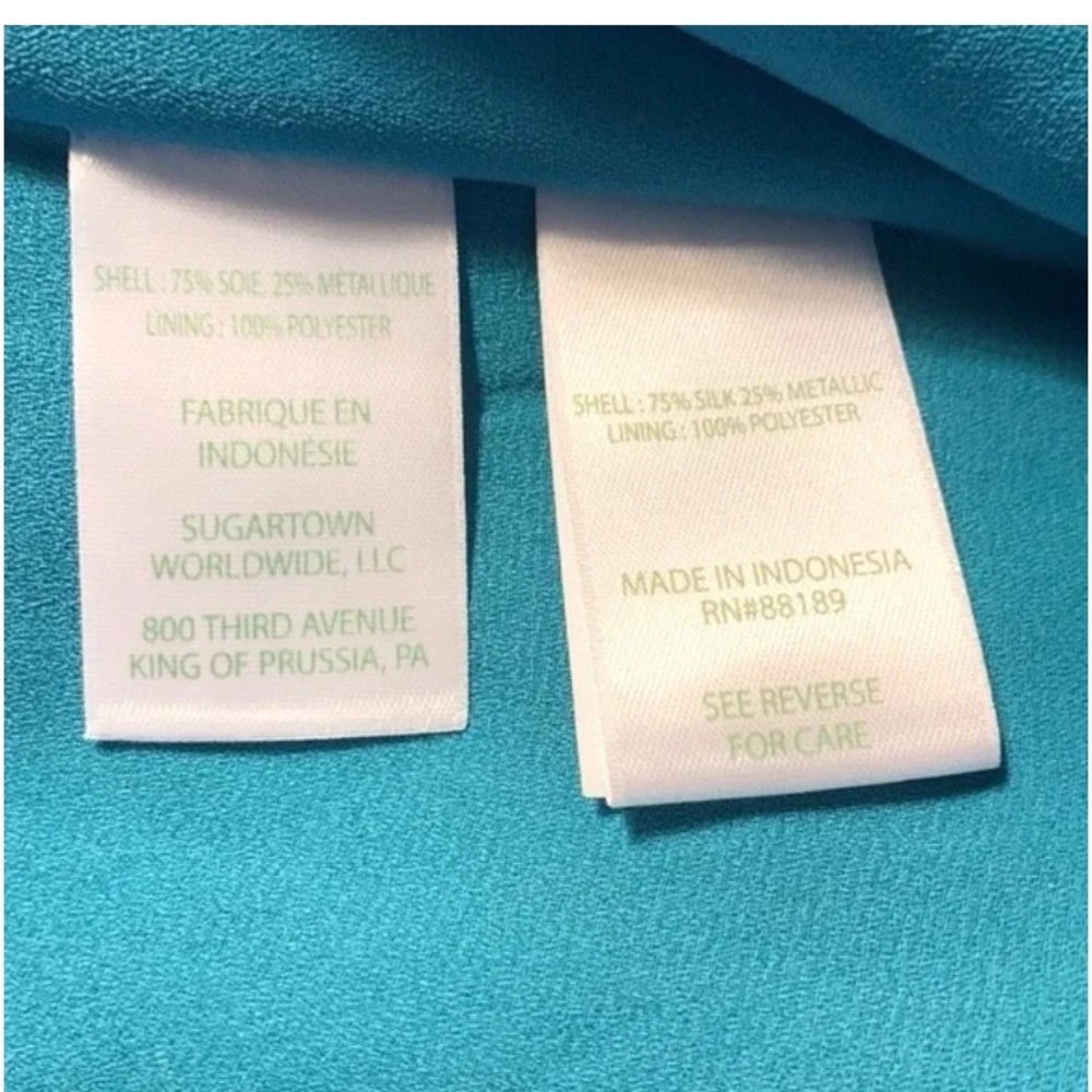 Lilly Pulitzer Caline Metallic Teal Bay Silk Swirl Clip Glitter Top - Picture 9 of 9